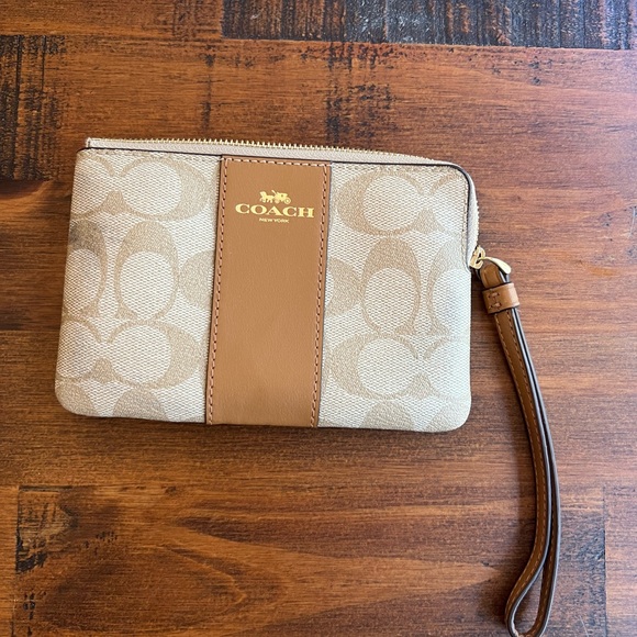 Coach Beige and Camel Wristlet - Picture 1 of 3